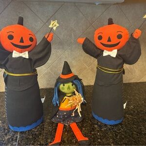 Halloween Pumpkin and Witch Plush Set